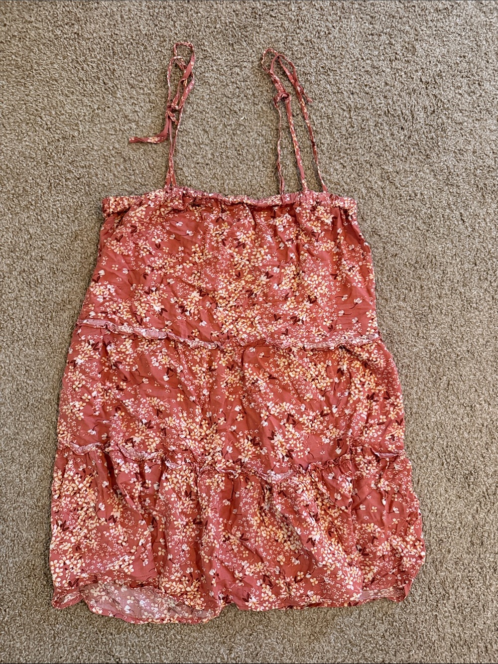As U Wish Rust Floral Tiered Sundress with Tie Straps